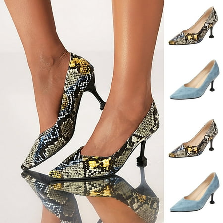 

Fesfesfes White Heels Women s Shoes Casual Slip-on Sandals High Heel Fashion Pointed Toe Snake Print Stilettos 10(44)