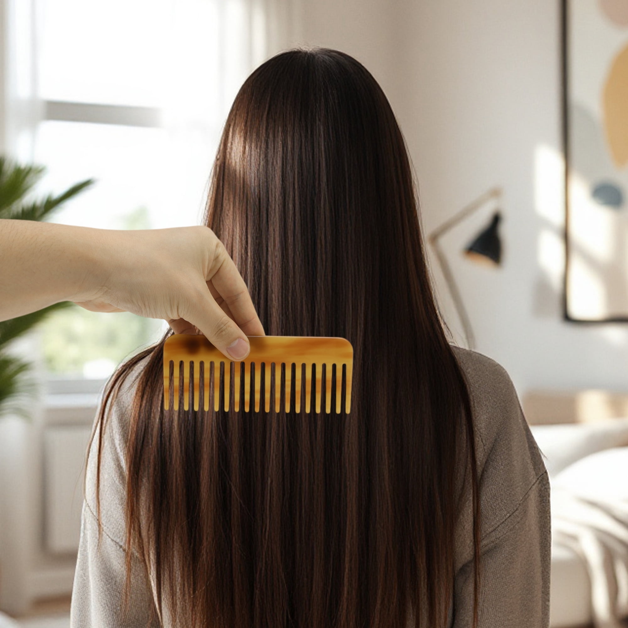 Unique Bargains 1 Pc Nineteen Tooth Rectangular Hair Comb for All Hair Types Coffee Color