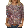 thumbnail image 1 of Bowake Hauts à Paillettes Manches 3/4 pour Femmes, T-Shirt de Fête à Paillettes Tendance, Col Rond, Décontracté, Multicolore 11, 1 of 5
