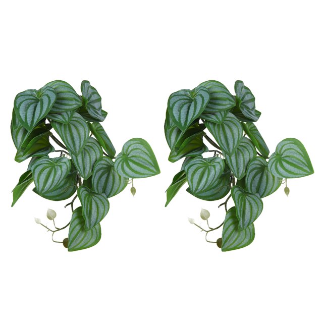 Artificial Reptile Plant, Artificial Plastic Plant 2PCS Easy Care Soft Texture Easy To Install With Suction Cup For Reptile Pet Nests For Fish Tanks Watermelon Leaves