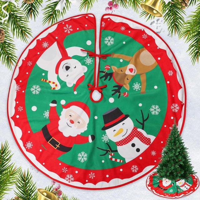 Falda del Árbol de Navidad, 36 Pulgadas Falda del Árbol de Navidad de Falda Decoración del Arbol de Navidad, con Falda de Franela ase de árbol de Rojo para Navidad Fiesta Decora