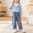 thumbnail image 2 of Curenmufel Spring Casual Attire Set for Kids Girls Long Sleeve Top Matching Denim Long Pants Everyday Outfit 4T 5T (Light Blue,4-5 Years), 2 of 9
