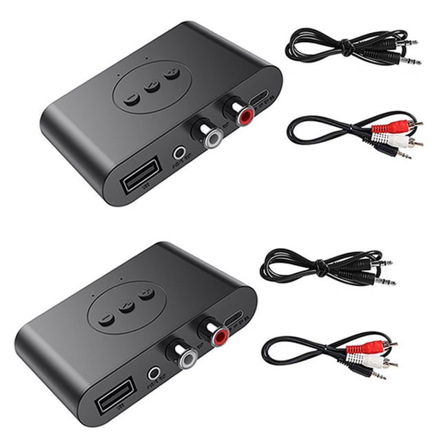 2X Receptor de Audio Bluetooth 5.0 RCA 3,5mm AUX Jack Adaptador Inalámbrico de Música Estéreo con Micrófono para Kit de Coche Amplificador de Altavoz
