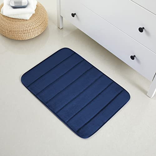Home Fashion 1pc:20" X 32" Bath Rug,Memory Foam; Machine Washable,Water Absorbent & Non-Slip Bathmats(Navy)