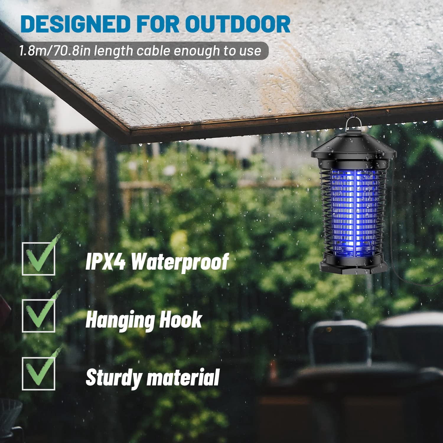 AENKYO Bug Zapper Outdoor Waterproof - 4200V High Power Electric Mosquito Killer for Garden, Patio, Backyard, Insect Zapper for Home Use (Black)