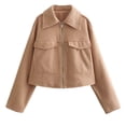 thumbnail image 2 of Ashirexll Womens Fleece Coats Long Sleeve Tops Solid Color Lapel Double Breasted Short Coat for Women, 2 of 4