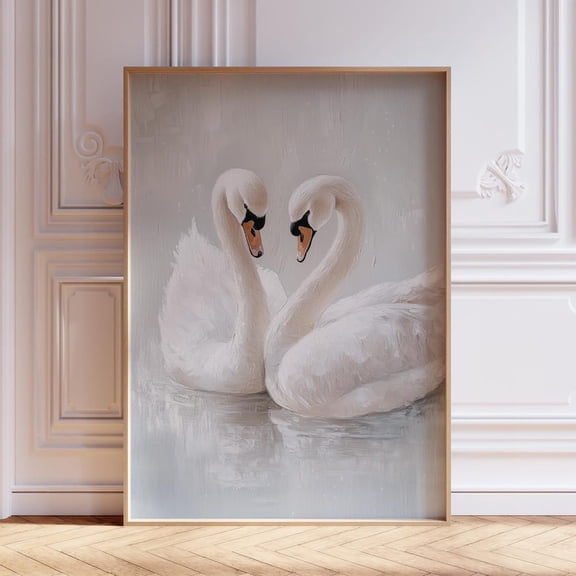 Vintage White Swan Living Room Bedroom Botanical Decor Wall Art Unframed Paper Print