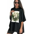 thumbnail image 3 of Plus Size Shirt for Women Oversized Black Tops for Women Short Sleeves Shirt for Women White Roses1 T Shirt Crewneck Shirt for Women M, 3 of 5