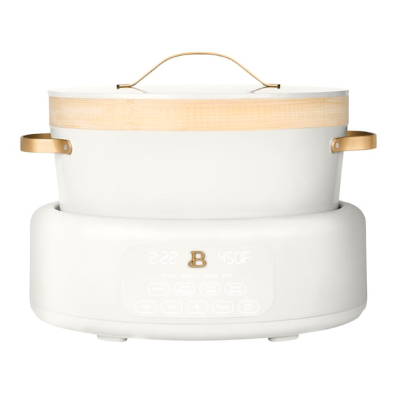 Beautiful 10-in-1, 8 Qt Multi-Cooker with Bamboo Steamer Insert and 7 Preset Functions, White Icing by Drew Barrymore
