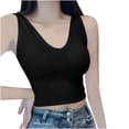 thumbnail image 2 of HOMBOM Camisole Tops for Women Built in Bra Summer Black Flowy Sleeveless Solid Color V-Neck Tank Blouse, 2 of 9