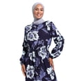 thumbnail image 3 of Grey - Navy Blue - Floral - Crew neck - Unlined - Modest Dress - Refka, 3 of 5