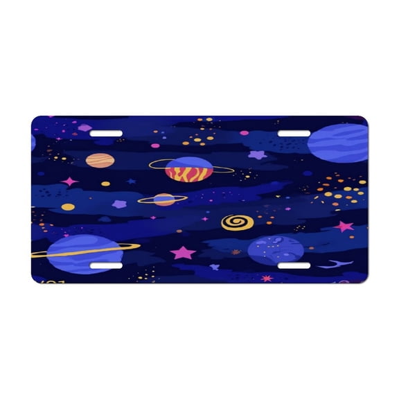 Colorful Space Galaxy Print Car Decorative Front License Plate,Vanity Tag,Metal Car Plate,Aluminum Novelty License Plate for Men/Women Car,6 X 12 Inch