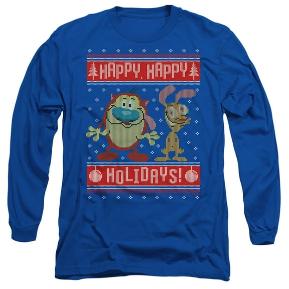 Ren & Stimpy Happy, Happy Holidays Ugly Christmas Sweater Unisex Adult Long-Sleeve T Shirt