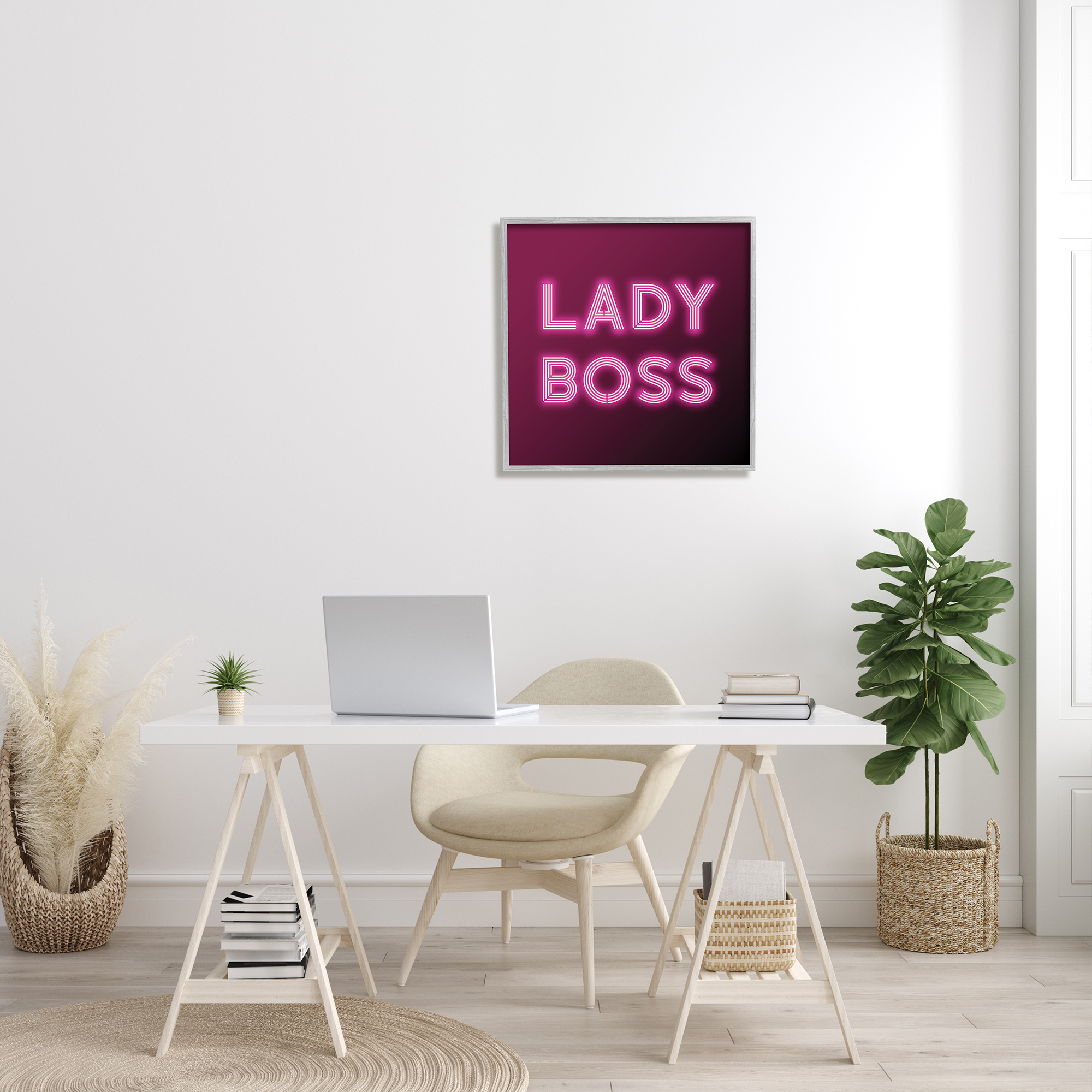 Stupell Industries Neon Lady Boss Fashion Modern Pink Word Design, 24 x 24,Design by Dawn Vietro