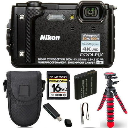 Nikon COOLPIX W300 Camera (Black)+ Spider Tripod + Case - 16GB Kit