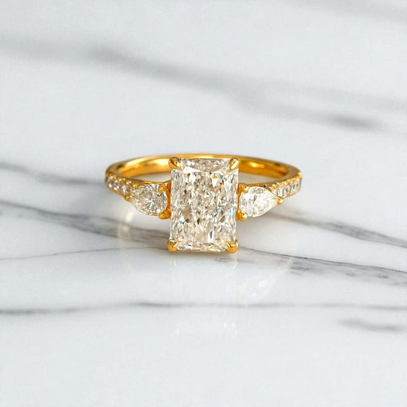 SHUBHKRISHNAJEWELLS Antique Look Diamond Ring 3 CT Radiant Cut Engagement Ring Solid 14K Yellow Gold Ring Perfect for Christmas Gift