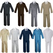 Johnnie Lene Boys' 6-Piece Suit Set - Natural Color Textured Blazer, Vest, Pants, Shirt & Tie