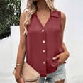thumbnail image 2 of LEAVINGSUO Tank Tops for Women Summer Casual Solid Color Round Neck Button-Up T-Shirt Wine M, 2 of 6