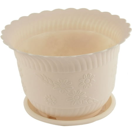 Unique Patio Unique Bargains 23cm Dia Beige Home Patio Garden Plastic Floral Design Cactus Aloe Plant Flower Pot ()
