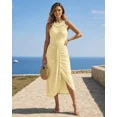 thumbnail image 5 of CHICME Summer Dresses for Women Solid Color Halter Hollow Out Sleeveless A Line Vacation Dress with Eyelet Embroidery & Side Slit Yellow-XL, 5 of 9