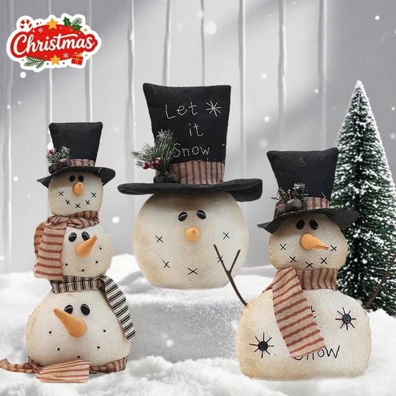 Primitive Fabric Snowman Tabletop Ornaments, Vintage Farmhouse Christmas Figurines, Decor for Indoor and Outdoor, Rustic Desktop Statues for Mantel, Window Sill and Winter Family Party Decorations