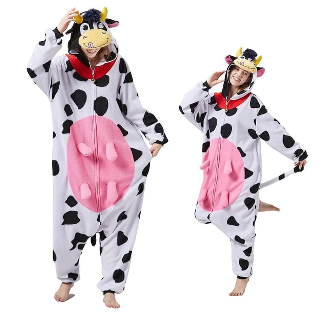 Adult Unisex Animal Cow Onesie Pajamas, Cosplay Halloween Christmas Carnival Costume, Novelty Nightwear Pyjamas