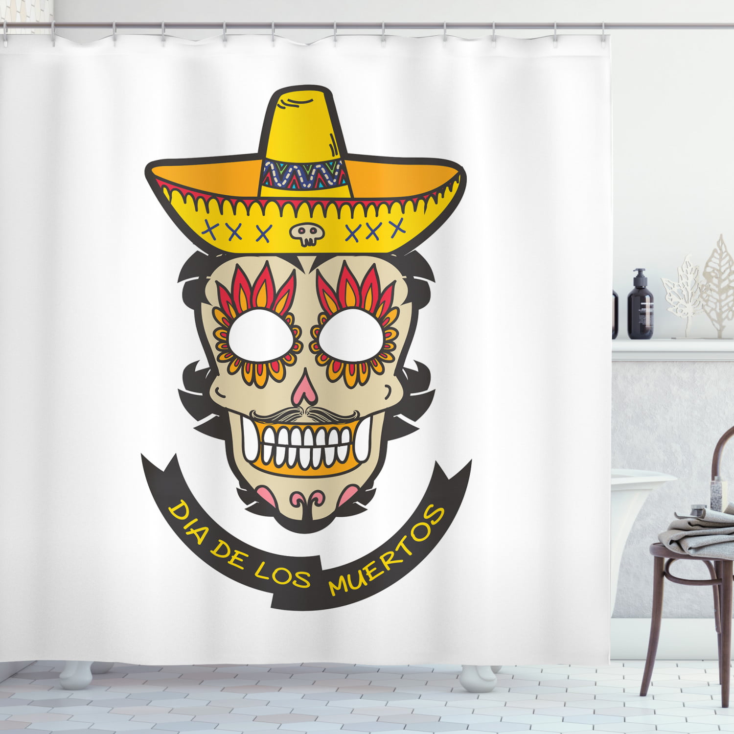 Details about   Flame Skull Cross Shower Curtain Day of the Dead  Bathroom Accessory Sets 