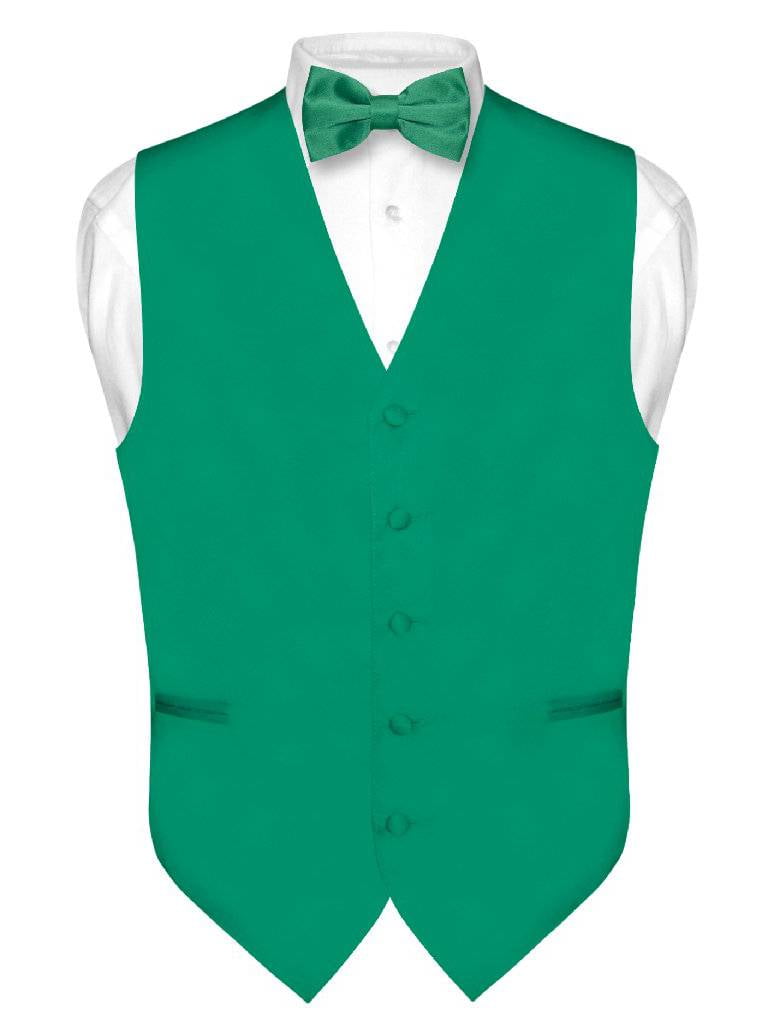 Men's Dress Vest & BowTie Solid EMERALD GREEN Color Bow Tie Set XS
