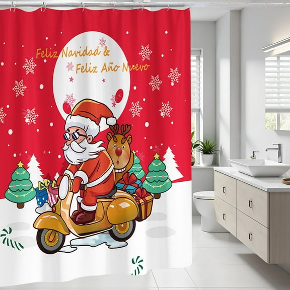 Tyidzon Christmas Shower Curtain Liner Decorations Waterproof Shower Liner 71x71" Lightweight Santa Patterned Shower Curtain for Bathroom Shower Window Decor