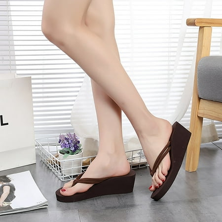 

Aayomet Slippers for Women Indoor And Outdoor Women s Summer Coffee Double Belt Non Slip Clip High Heeled Korean Version Beach Coffee 8