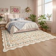 thumbnail image 3 of Scalloped Edge Floral Area Rug – Pastel Botanical Print, Vintage-Inspired Washable Carpet for Living Room, Bedroom, or Nursery, 3 of 11