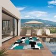 thumbnail image 3 of Modern Turquoise Grey Outdoor Rug for Patio/Deck/Porch, Non-Slip Large Area Rug 5 x 7 Ft, Abstract Geometric Color Blocks Indoor Outdoor Rugs Washable Area Rugs, Reversible Camping Rug Carpet Runner, 3 of 8