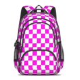 thumbnail image 2 of Pink and White Checkered Pattern Backpack for School, Cute School Bag with Adjustable Shoulder Straps and Padded Back, 16.9"x12.6"x5.9", 2 of 5