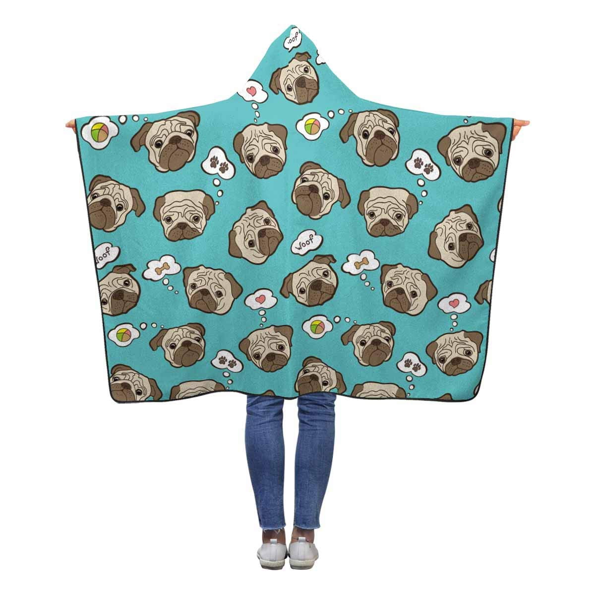ASHLEIGH Pug Dog Hooded Blanket 50x60 inches Kids Girls Boys Toddler