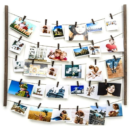 Wood Picture Photo Frame For Hanging Wall Decor Collage Artworks Prints Multi Pictures Organizer With 30 Clips And Adjustable Twines Diy Display Frames Carbonized Black Canada - Diy Decor Picture Frames Collage Wood Picture Photo Frame For Hanging Wall Decor Collage Artworks Prints Multi Pictures Organizer With 30 Clips And Adjustable Twines Diy Display Frames Carbonized Black Canada - Diy Decor Picture Frames Collage