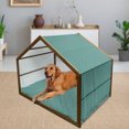 thumbnail image 2 of Abstract Pet House, Fractal Triangles Circular Shapes Retro Style Geometrical Tile, Outdoor & Indoor Portable Dog Kennel with Pillow and Cover, 5 Sizes, Blue Teal Pale Green, by Ambesonne, 2 of 4
