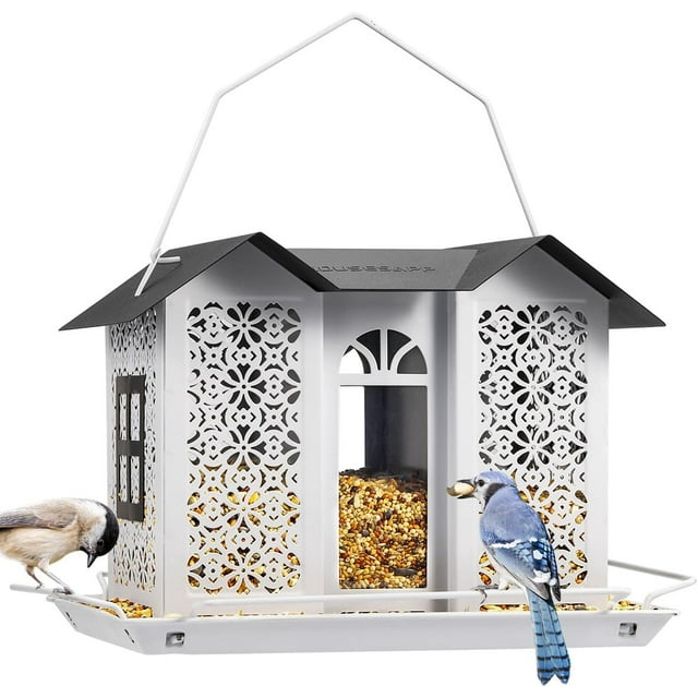 TEMOGU-Bird Feeders for Outdoors, Metal Mesh Wild Bird Feeder with Triple Feeders for Finch Cardinal Chickadee, Large Capacity, Weatherproof and Durable, White