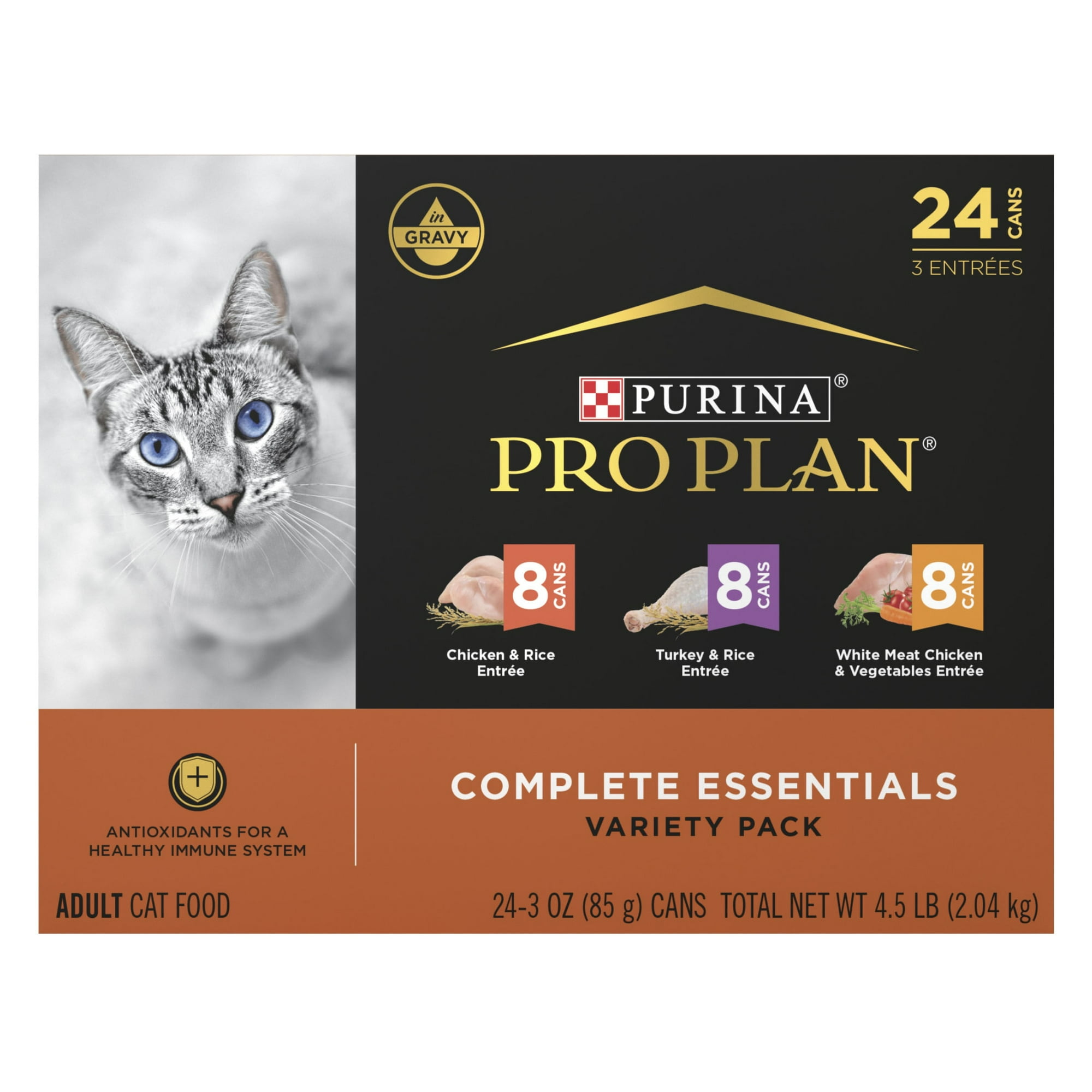 Purina Pro Plan Complete Essentials, Chicken & Turkey Variety Pack, Wet Cat Food, 3 oz Cans, 24 Pack