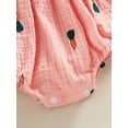 thumbnail image 6 of Newborn Baby Girl Summer Outfit Cute Print One Piece Bodysuit Ruffle Strap Bubble Romper Linen Playsuit with Headband Set, 6 of 7