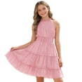 thumbnail image 1 of LUOGENLI Robe d'Été Décontractée pour Filles, Couleur Unie, Sans Manches, Ligne A, Fête, Tout-Petit (Rose, Taille 8-9 Ans), 1 of 5