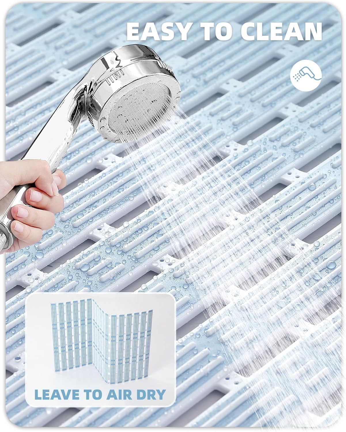Shower Mat 16"x36", Extra Long Bathtub Mat Non Slip with Suction Cups, Bath Matts for Shower Floor/Inside Shower, Quick Dry, Easy Clean