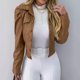 thumbnail image 5 of Cárdigan para mujer Chaqueta de cuero delgada Calle Solapa corta Frayed Breasted Denim Puff Sleeve Cardigan Odeerbi ODB-3, 5 of 5