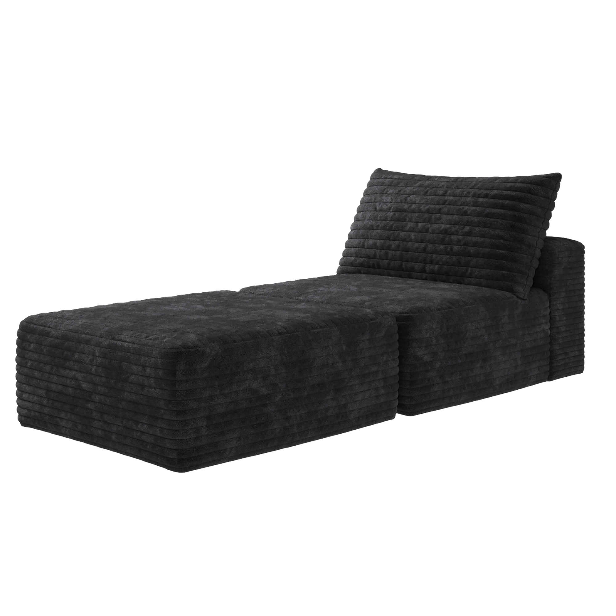 MAYEERTY 66.9" Convertible Sofa Bed, Sleeper Chair with Pillow & Back Support, Plush Corduroy Fabric, Single Floor Lounge, Black