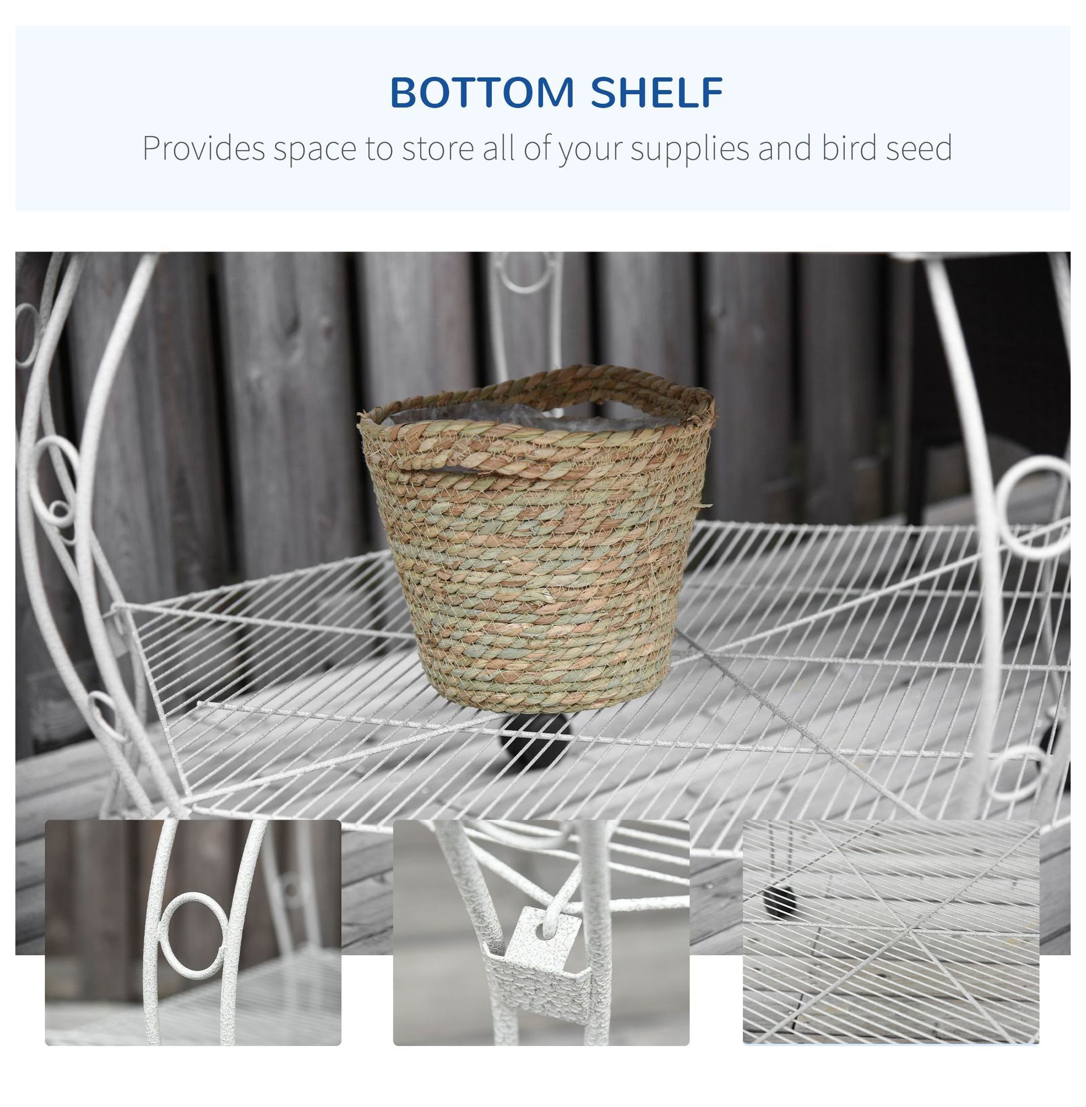 77" Bird Cage, Hexagon Aviary with Canopy & Stand, Portable Bird Cage with Storage, Gray & White