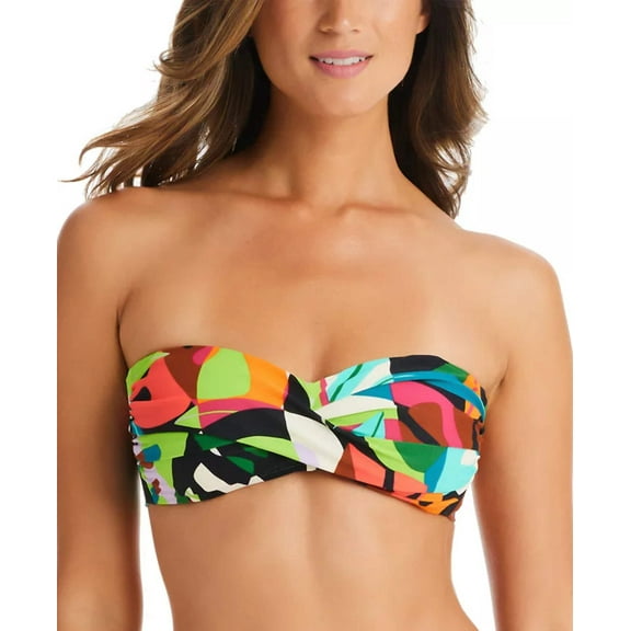 Women's Tropical Dreams Twist-Front Removable-Strap Bandeau Bikini Top Multi L