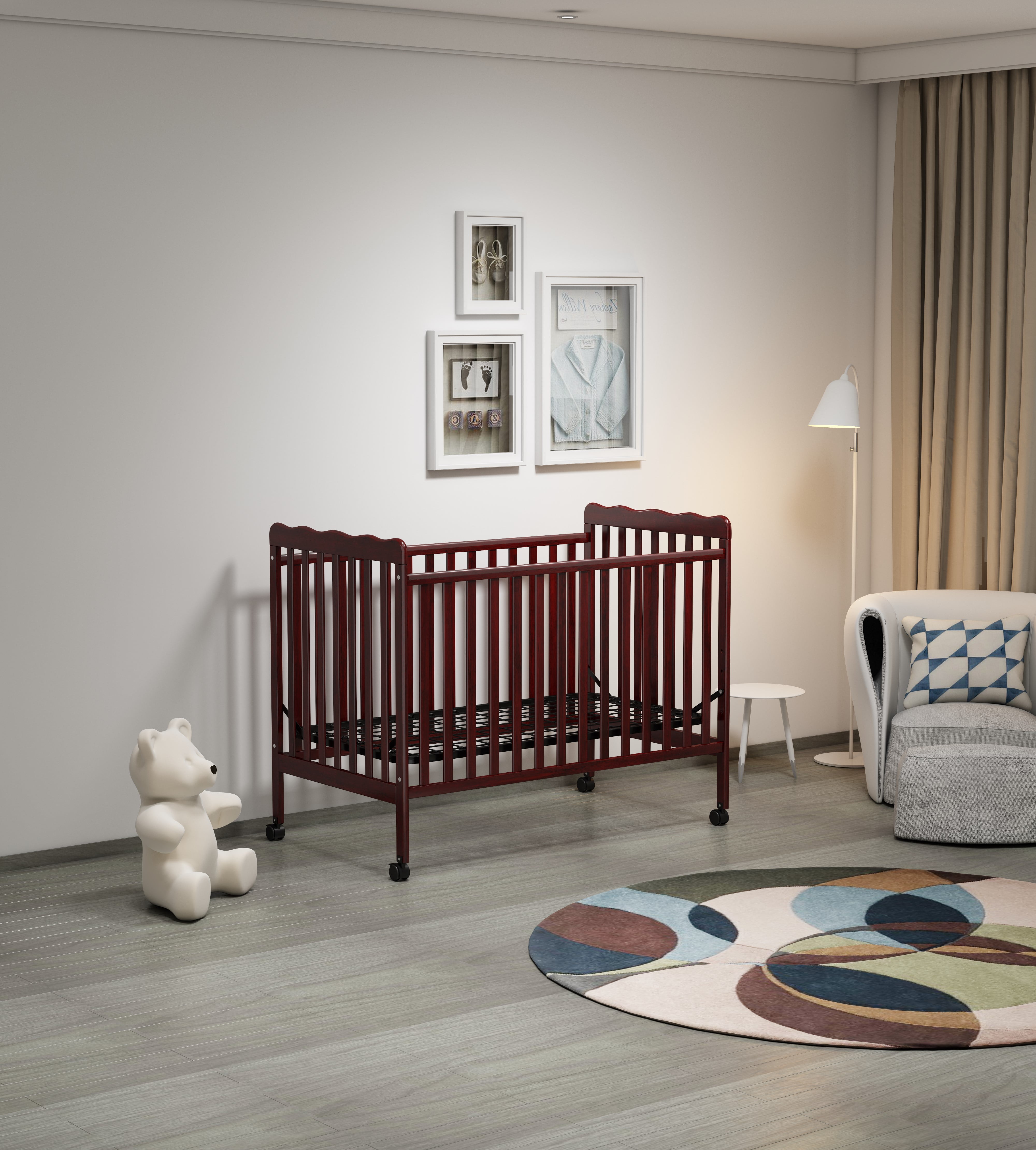 Euroco 3-in-1 Convertible Crib, Baby Crib with Drawers, Wood and Metal, Natural