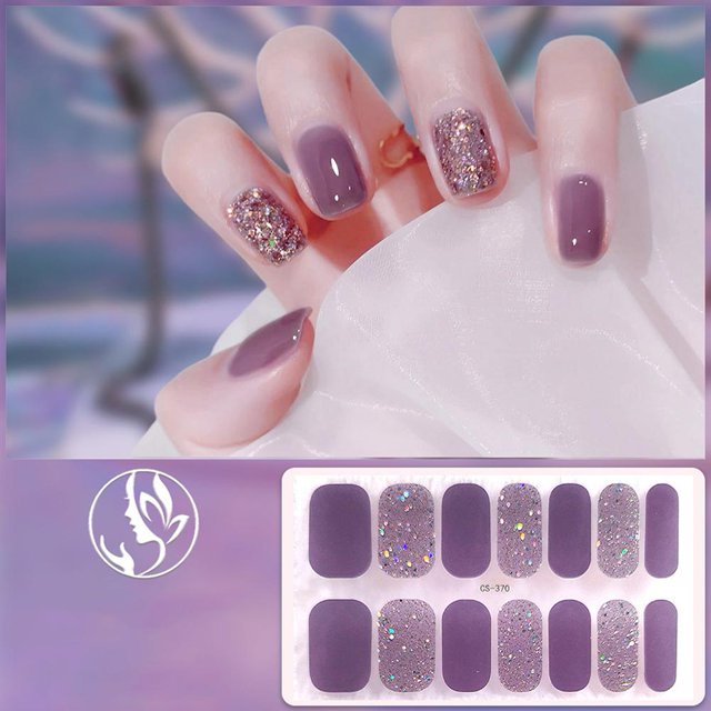 Wartleves Pegatinas de uñas de cobertura completa, pegatinas de manicura con purpurina bonitas y completas, 14 piezas/juego
