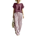 thumbnail image 2 of Idoravan Women Clothes 2 Piece Sets for Women Summer Pants and Top Women’S Fashion Round Neck Short Sleeve Pinstripe Pocket Elastic Waist Long Pants Sets, 2 of 7