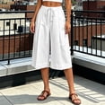 thumbnail image 4 of Miluxas Women's Plus Size Wide Leg Capri Pants High Waist Drawstring Business Casual Loose Cropped Culottes with Pockets Lightweight Breathable White, 4 of 6
