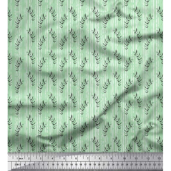 Soimoi Green Cotton Duck Fabric Seal Leaves Printed Craft Fabric by the Yard 44 Inch Wide